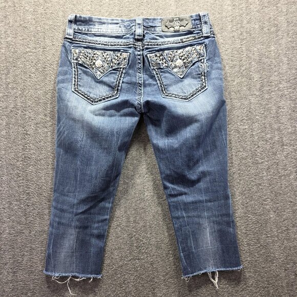 Miss Me Jeans Womens 27 Blue Signature Skinny Embellished Raw Hem *Cut off* - Picture 2 of 10